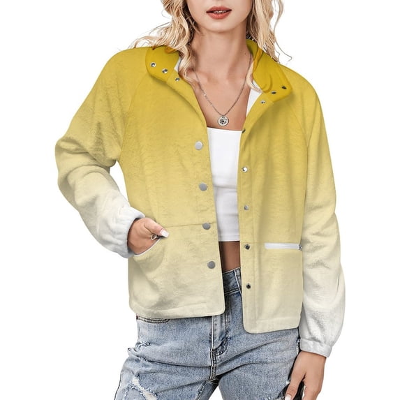 Jackets for Women Winter Coat Jackets Flannel Stand Collar Jacket(Aesthetic Golden Yellow And White Gradient,Size:S-4XL)