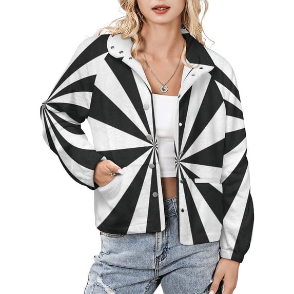 Jackets for Women Winter Coat Jackets Flannel Stand Collar Jacket(Aesthetic Grey And White Sunburst,Size:S-4XL)