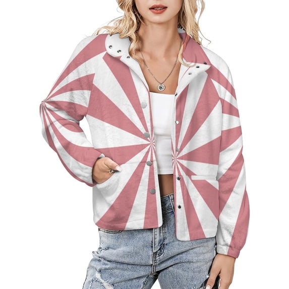 Jackets for Women Winter Coat Jackets Flannel Stand Collar Jacket(Aesthetic Light Pink And White Sunburst,Size:S-4XL)