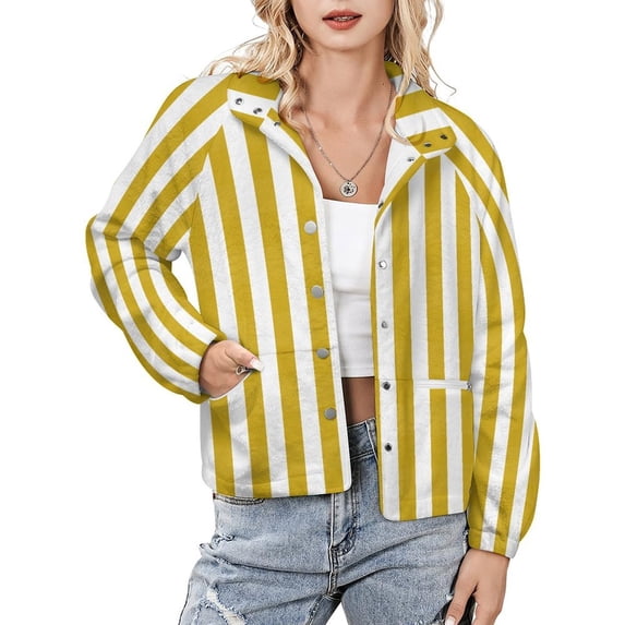 Jackets for Women Winter Coat Jackets Flannel Stand Collar Jacket(Aesthetic Sand Yellow And White Vertical,Size:S-4XL)