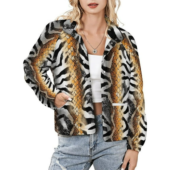 Jackets for Women Winter Coat Jackets Flannel Stand Collar Jacket(Animal Print Fabric Design Pattern,Size:S-4XL)