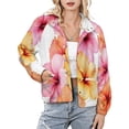 thumbnail image 1 of Jackets for Women Winter Coat Jackets Flannel Stand Collar Jacket(Beautiful Hibiscus Flower Cascade,Size:S-4XL), 1 of 7