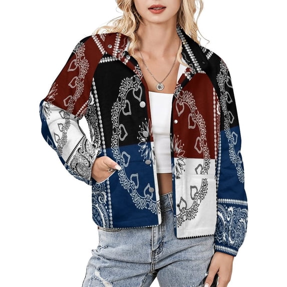 Jackets for Women Winter Coat Jackets Flannel Stand Collar Jacket(Beautiful Pattern Paisley Bandana,Size:S-4XL)