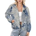 thumbnail image 1 of Jackets for Women Winter Coat Jackets Flannel Stand Collar Jacket(Blue Floral Wooden Design,Size:S-4XL), 1 of 7