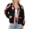 thumbnail image 1 of Jackets for Women Winter Coat Jackets Flannel Stand Collar Jacket(Candy Cane Christmas Treat,Size:S-4XL), 1 of 7