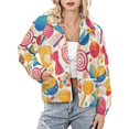 thumbnail image 1 of Jackets for Women Winter Coat Jackets Flannel Stand Collar Jacket(Candy Pattern Rainbow Lollipop,Size:S-4XL), 1 of 7