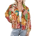 thumbnail image 1 of Jackets for Women Winter Coat Jackets Flannel Stand Collar Jacket(Candy Pattern Rainbow Lollipop,Size:S-4XL), 1 of 7
