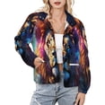 thumbnail image 1 of Jackets for Women Winter Coat Jackets Flannel Stand Collar Jacket(Colorful Galaxy Lion Art,Size:S-4XL), 1 of 7