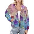 thumbnail image 1 of Jackets for Women Winter Coat Jackets Flannel Stand Collar Jacket(Colorful Star Pattern Background,Size:S-4XL), 1 of 7
