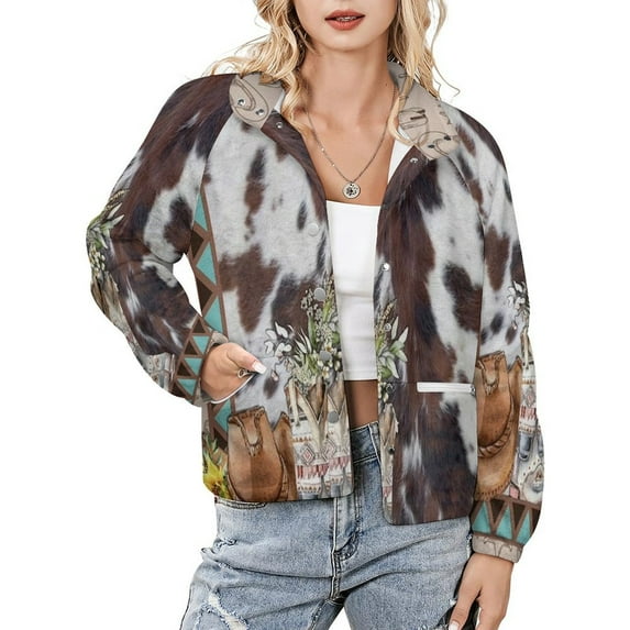 Jackets for Women Winter Coat Jackets Flannel Stand Collar Jacket(Cowboys Hat Boots Horseshoe Decorative,Size:S-4XL)