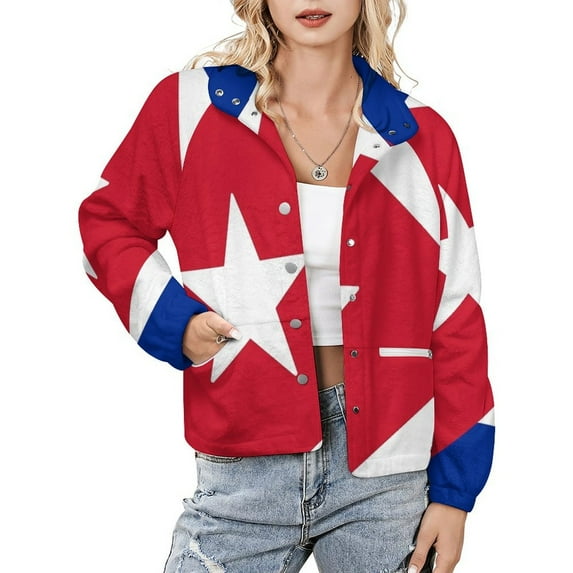 Jackets for Women Winter Coat Jackets Flannel Stand Collar Jacket(Cuba Flag,Size:S-4XL)