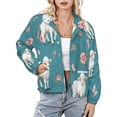 thumbnail image 1 of Jackets for Women Winter Coat Jackets Flannel Stand Collar Jacket(Cute Lambs Pink Flowers Teal Background,Size:S-4XL), 1 of 7