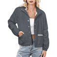 thumbnail image 1 of Jackets for Women Winter Coat Jackets Flannel Stand Collar Jacket(Dark Gray Textured Fabric,Size:S-4XL), 1 of 7
