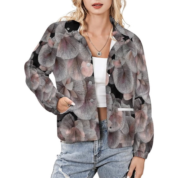Jackets for Women Winter Coat Jackets Flannel Stand Collar Jacket(Delicate Mushroom Textured Pattern,Size:S-4XL)
