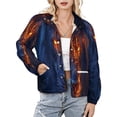 thumbnail image 1 of Jackets for Women Winter Coat Jackets Flannel Stand Collar Jacket(Flaming Lion Portrait,Size:S-4XL), 1 of 7