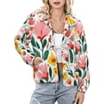 thumbnail image 1 of Jackets for Women Winter Coat Jackets Flannel Stand Collar Jacket(Floral White Background Pretty Blooms,Size:S-4XL), 1 of 7