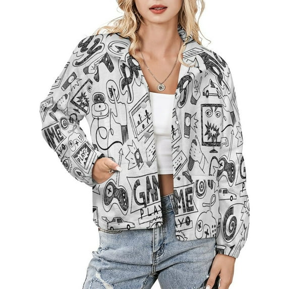Jackets for Women Winter Coat Jackets Flannel Stand Collar Jacket(Game Controller,Size:S-4XL)