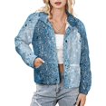 thumbnail image 1 of Jackets for Women Winter Coat Jackets Flannel Stand Collar Jacket(Glittery Blue Marble Print,Size:S-4XL), 1 of 7