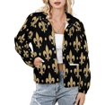 thumbnail image 1 of Jackets for Women Winter Coat Jackets Flannel Stand Collar Jacket(Gold & Black Fleur De Lis,Size:S-4XL), 1 of 7