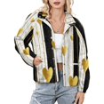 thumbnail image 1 of Jackets for Women Winter Coat Jackets Flannel Stand Collar Jacket(Gold Hearts on Black And White Stripes,Size:S-4XL), 1 of 7