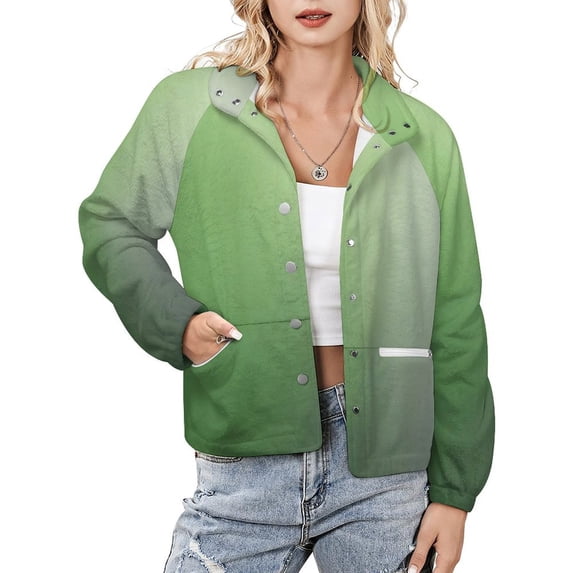 Jackets for Women Winter Coat Jackets Flannel Stand Collar Jacket(Gradient Green Gray,Size:S-4XL)