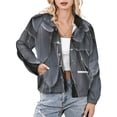 thumbnail image 1 of Jackets for Women Winter Coat Jackets Flannel Stand Collar Jacket(Gray Bird Feathers Closeup Texture,Size:S-4XL), 1 of 7