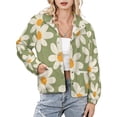 thumbnail image 1 of Jackets for Women Winter Coat Jackets Flannel Stand Collar Jacket(Green Background Daisy Flower Pattern,Size:S-4XL), 1 of 7