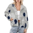 thumbnail image 1 of Jackets for Women Winter Coat Jackets Flannel Stand Collar Jacket(Grey Blue Geometric Pattern Design,Size:S-4XL), 1 of 7