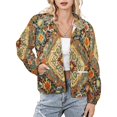 thumbnail image 1 of Jackets for Women Winter Coat Jackets Flannel Stand Collar Jacket(Heritage Bohemian Floral Traditional Moroccan Style,Size:S-4XL), 1 of 7