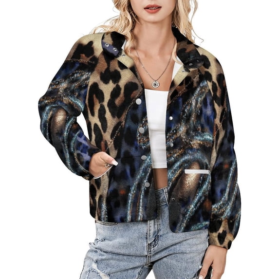 Jackets for Women Winter Coat Jackets Flannel Stand Collar Jacket(Leopard Print Sparkly Velvet Fabric,Size:S-4XL)