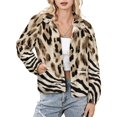 thumbnail image 1 of Jackets for Women Winter Coat Jackets Flannel Stand Collar Jacket(Leopard Zebra Mixed Print Fabric,Size:S-4XL), 1 of 7
