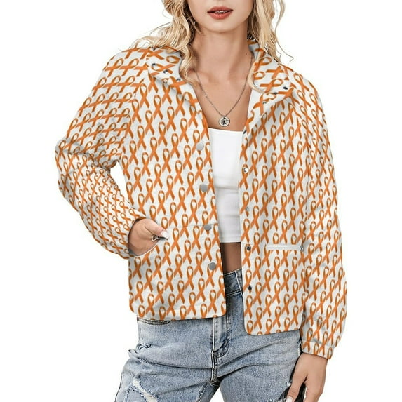 Jackets for Women Winter Coat Jackets Flannel Stand Collar Jacket(Mask of Multiple Sclerosis (MS) Awareness Ribbon,Size:S-4XL)