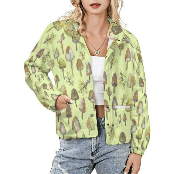 Jackets for Women Winter Coat Jackets Flannel Stand Collar Jacket(Mushroom Bandanas,Size:S-4XL)