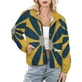 thumbnail image 1 of Jackets for Women Winter Coat Jackets Flannel Stand Collar Jacket(Navy Flower Yellow Background Simple Art,Size:S-4XL), 1 of 7
