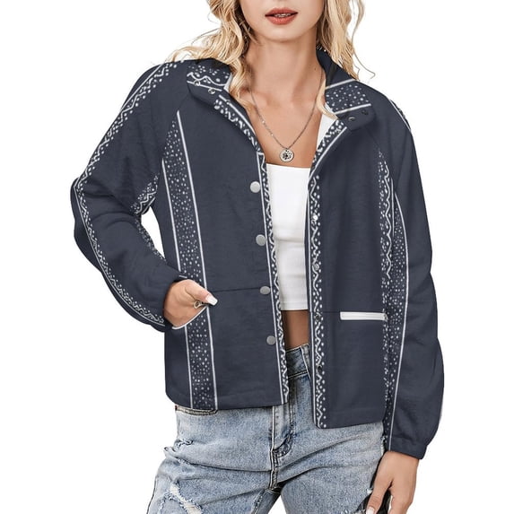 Jackets for Women Winter Coat Jackets Flannel Stand Collar Jacket(Navy White Patterned Stripes Fabric,Size:S-4XL)