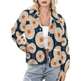 thumbnail image 1 of Jackets for Women Winter Coat Jackets Flannel Stand Collar Jacket(Orange Dandelions Navy Blue Background,Size:S-4XL), 1 of 7