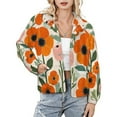 thumbnail image 1 of Jackets for Women Winter Coat Jackets Flannel Stand Collar Jacket(Orange Flowers Blooming Beautifully Serene,Size:S-4XL), 1 of 7