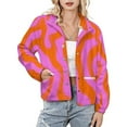 thumbnail image 1 of Jackets for Women Winter Coat Jackets Flannel Stand Collar Jacket(Orange Pink Wavy Abstract Pattern,Size:S-4XL), 1 of 7