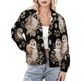 thumbnail image 1 of Jackets for Women Winter Coat Jackets Flannel Stand Collar Jacket(Owl Floral Pattern Black,Size:S-4XL), 1 of 7