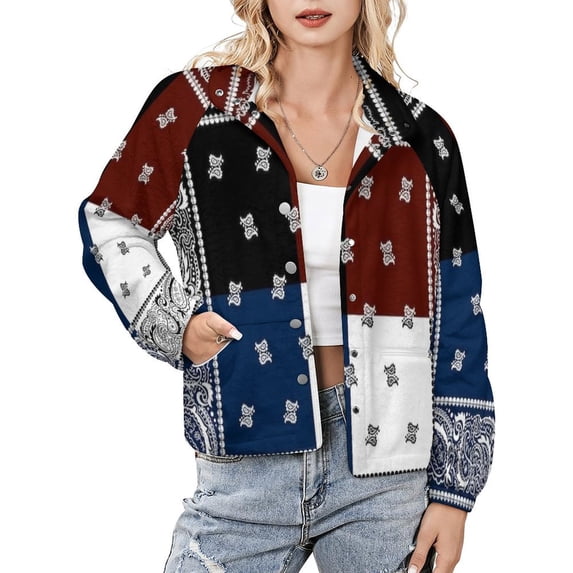 Jackets for Women Winter Coat Jackets Flannel Stand Collar Jacket(Paisley Bandana Scarf,Size:S-4XL)