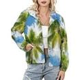 thumbnail image 1 of Jackets for Women Winter Coat Jackets Flannel Stand Collar Jacket(Palm Trees Sky Blue,Size:S-4XL), 1 of 7