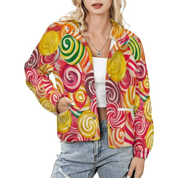 Jackets for Women Winter Coat Jackets Flannel Stand Collar Jacket(Pastel Rainbow Lollipop,Size:S-4XL)