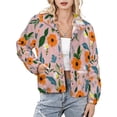 thumbnail image 1 of Jackets for Women Winter Coat Jackets Flannel Stand Collar Jacket(Pink Background Orange Floral Pattern,Size:S-4XL), 1 of 7