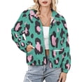thumbnail image 1 of Jackets for Women Winter Coat Jackets Flannel Stand Collar Jacket(Pink Leopard Teal Background Print,Size:S-4XL), 1 of 7