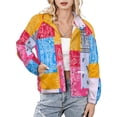 thumbnail image 1 of Jackets for Women Winter Coat Jackets Flannel Stand Collar Jacket(Pink Orange Blue Bandana Paisley,Size:S-4XL), 1 of 7