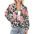 thumbnail image 1 of Jackets for Women Winter Coat Jackets Flannel Stand Collar Jacket(Pink Roses Leopard Print Fabric,Size:S-4XL), 1 of 7