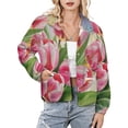 thumbnail image 1 of Jackets for Women Winter Coat Jackets Flannel Stand Collar Jacket(Pink Tulip Bouquet Art Print,Size:S-4XL), 1 of 7