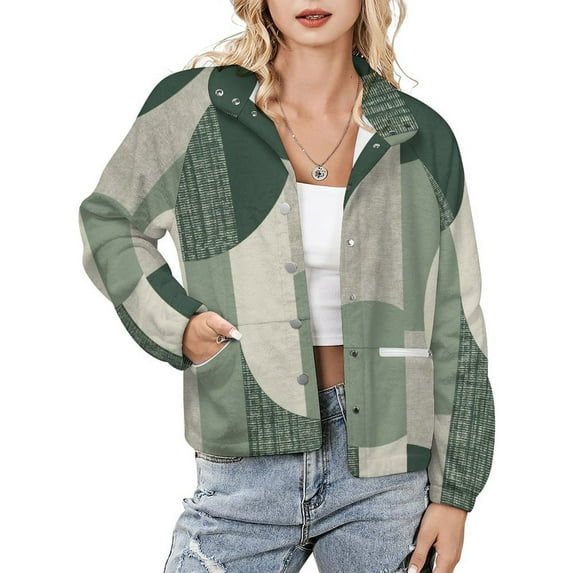 Jackets for Women Winter Coat Jackets Flannel Stand Collar Jacket(Sage Green,Size:S-4XL)