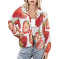 thumbnail image 1 of Jackets for Women Winter Coat Jackets Flannel Stand Collar Jacket(Strawberry Fruit Watercolor,Size:S-4XL), 1 of 7