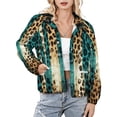 thumbnail image 1 of Jackets for Women Winter Coat Jackets Flannel Stand Collar Jacket(Teal Stripes Leopard Print Pattern,Size:S-4XL), 1 of 7